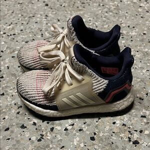 Adidas Kids' Cream and Navy Sneakers with Pink Accents